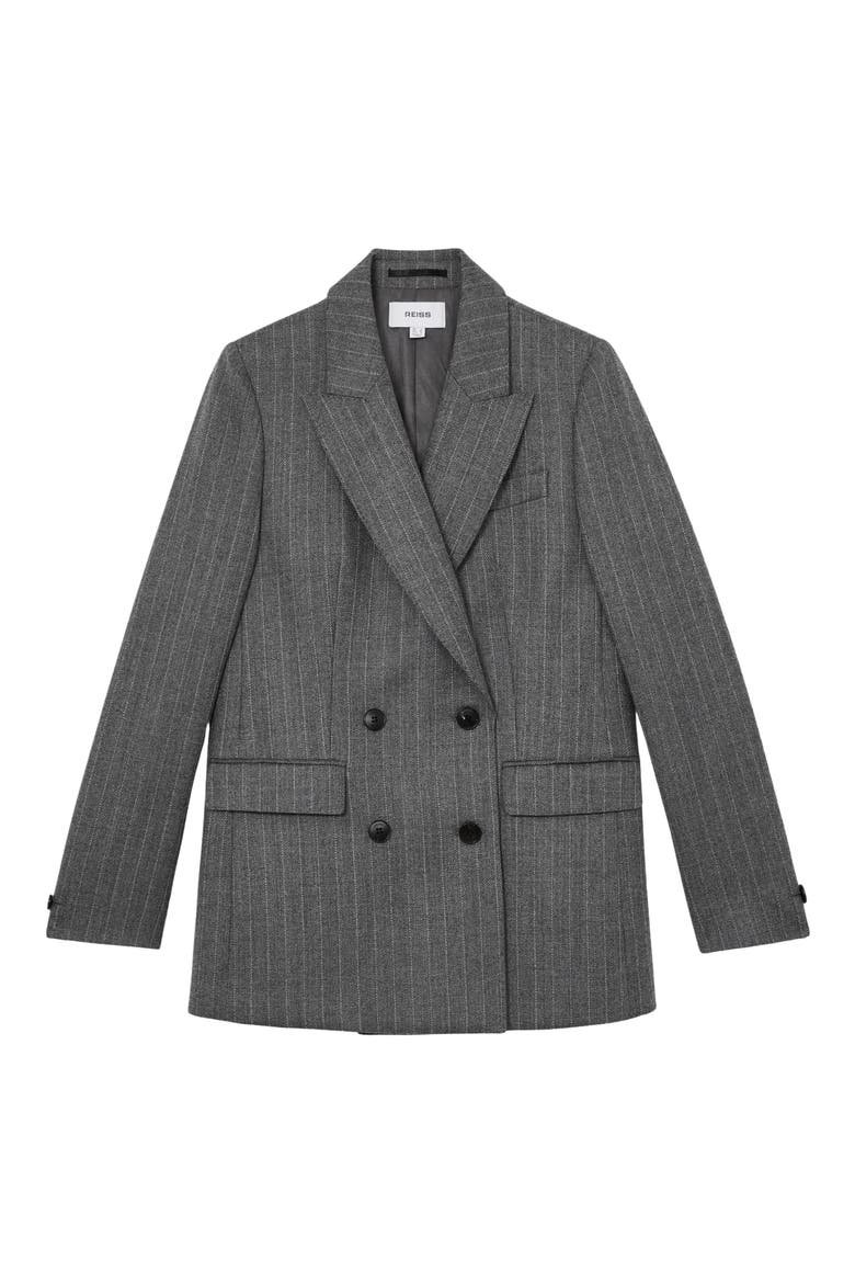 Astrid Pinstripe Double Breasted Wool Blazer, Alternate, color, GREY