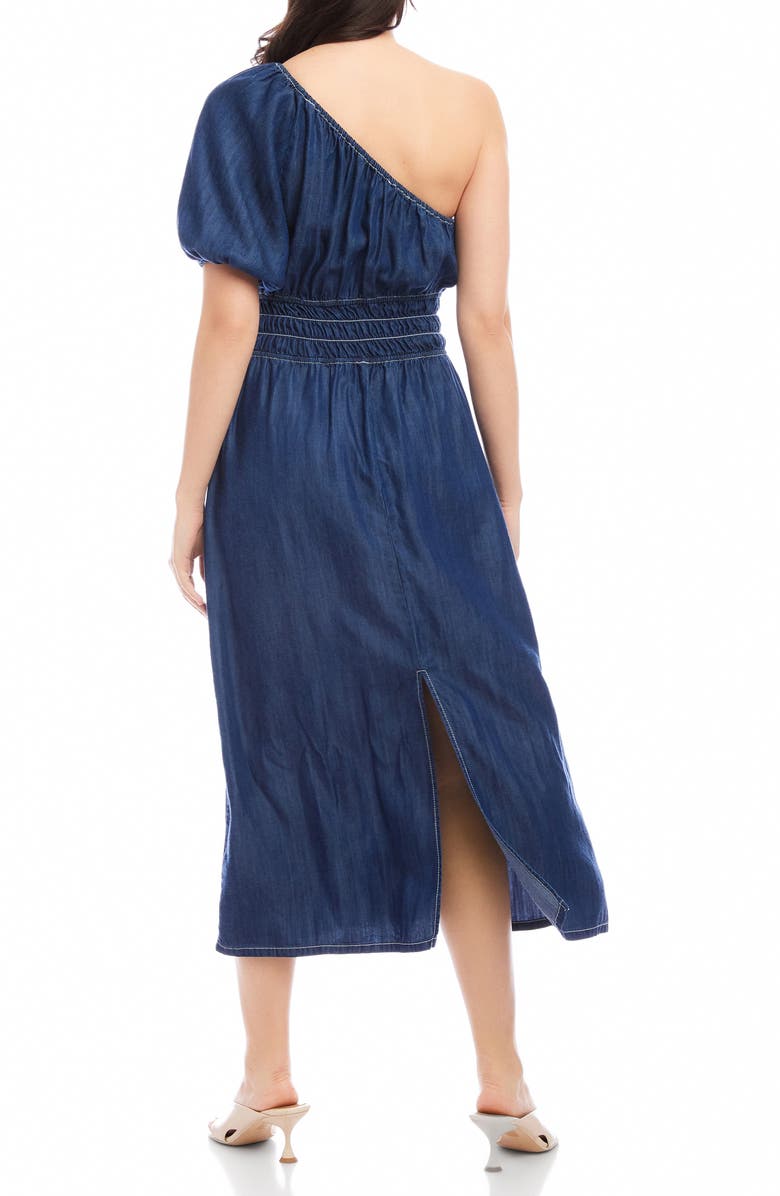 FIFTEEN TWENTY Abilene One-Shoulder Puff Sleeve Midi Dress, Alternate, color, Indigo