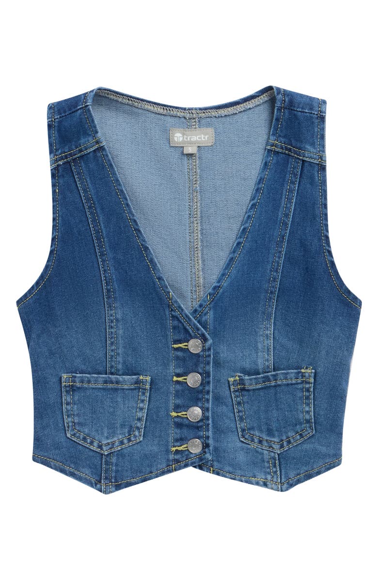 Tractr Kids' Crop Denim Vest, Main, color, Indigo