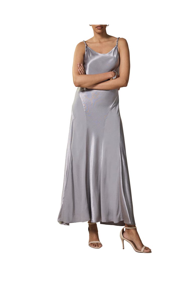 Metallic Satin Midi Slip Dress, Alternate, color, Grey
