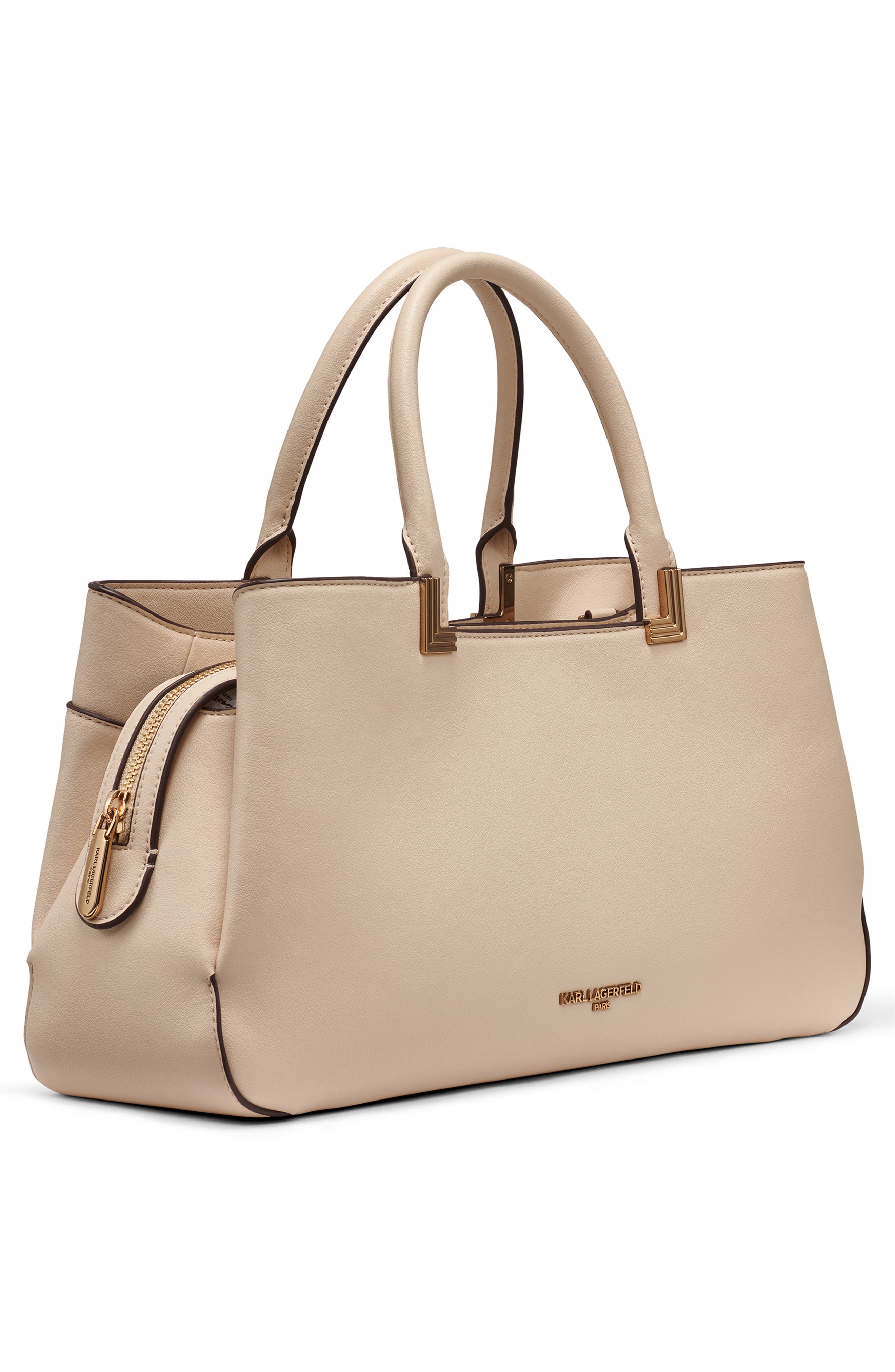 KARL LAGERFELD PARIS Meribel Leather Satchel, Alternate, color, Brie