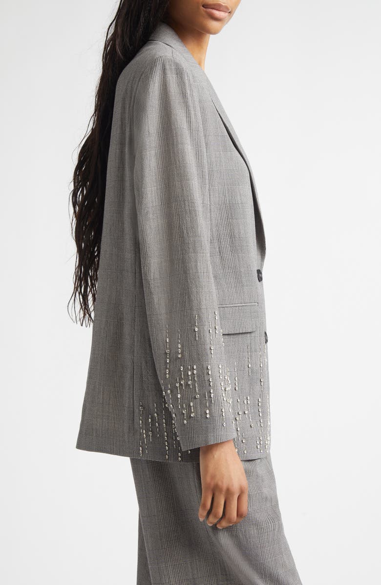 Golden Goose Crystal Embellished Prince of Wales Check Oversize Virgin Wool Blazer, Alternate, color, Grey Shades