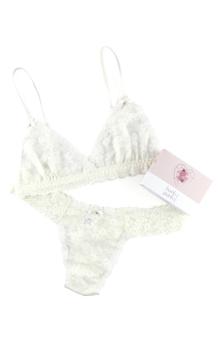 Hanky Panky Wedding Night Bralette & Low Rise Lace Thong Set, Alternate, color, Light Ivory