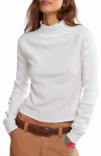 Free People WTF Breezy Cable Knit Mock Neck Top