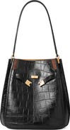Tory Burch Lee Radziwill Croc Embossed Leather Bucket Bag