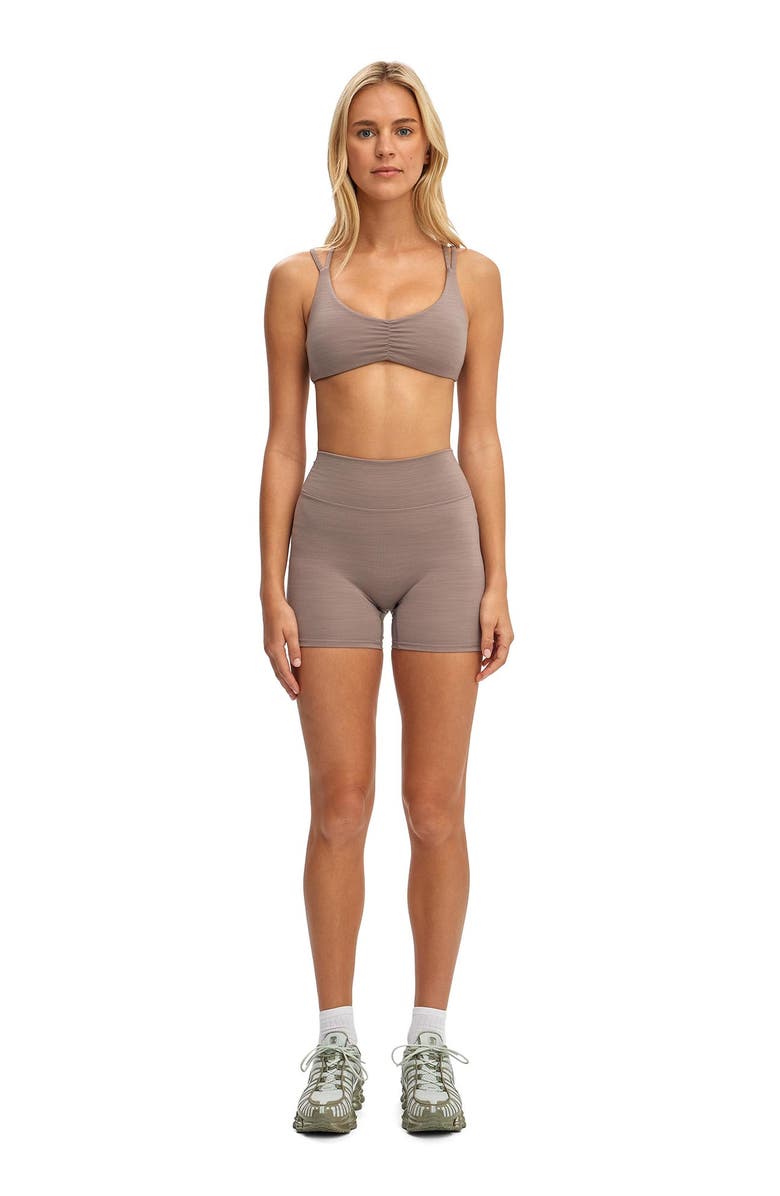 COTTON ON BODY Women's Active Ultra Soft Scrunch Front Strappy Crop, Alternate, color, Mocha Marle