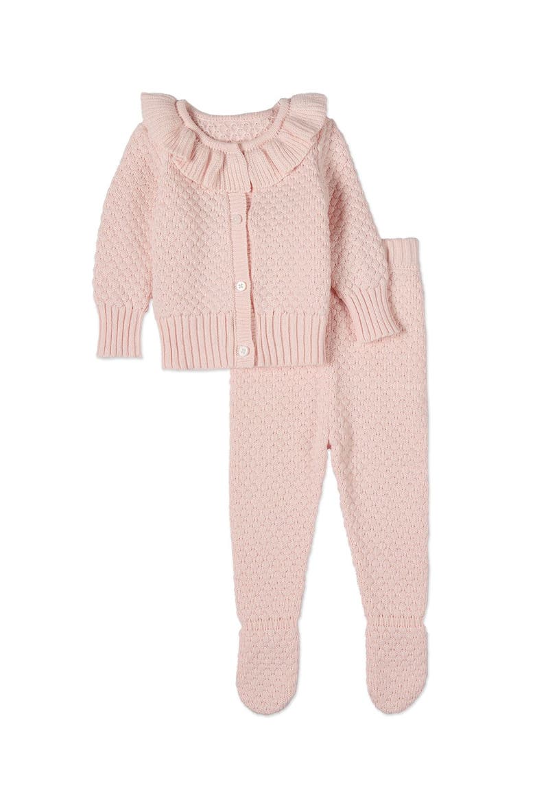 Kid's Cotton Knit Cardigan and Footed Pant, Main, color, Baby Pink