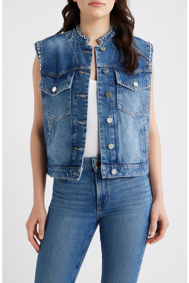 Mav Studded Denim Vest, Main, color, VINTAGE INDIGO