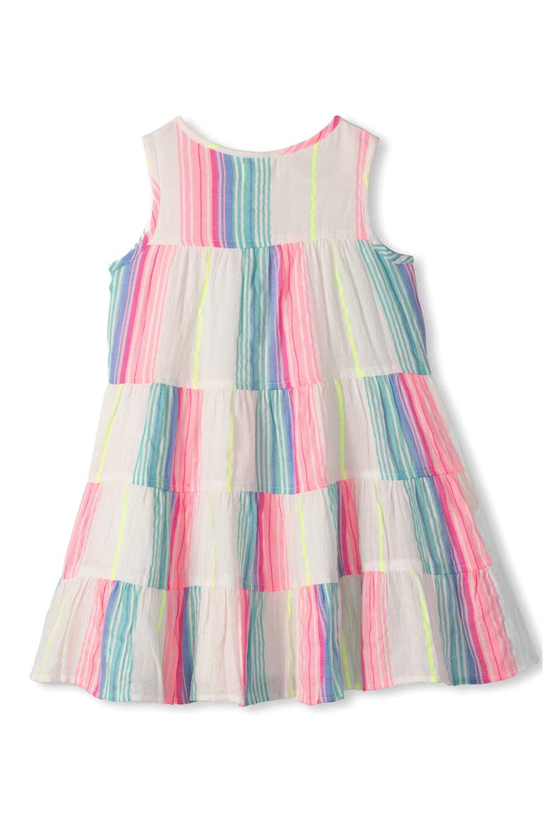Kids' Neon Stripes Sleeveless Tiered Dress, Alternate, color, WHITE