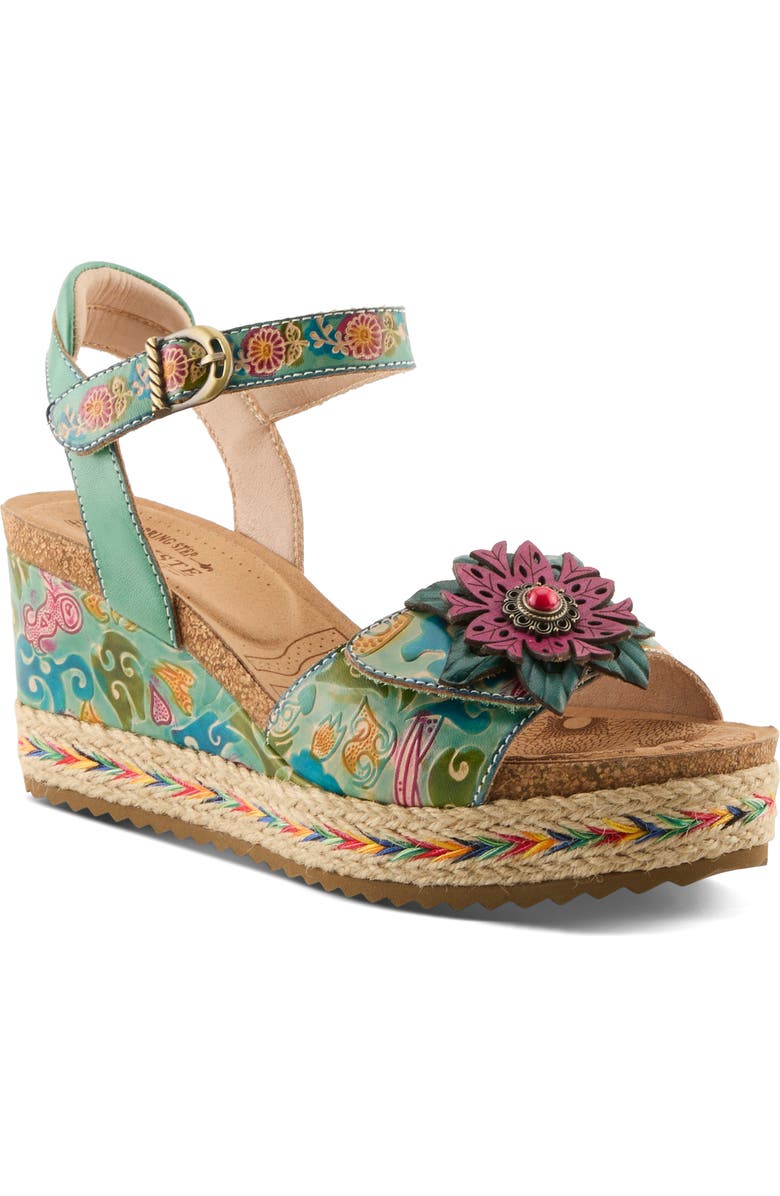 L'Artiste by Spring Step Boca Espadrille Ankle Strap Platform Wedge Sandal, Main, color, Mint Green Multi