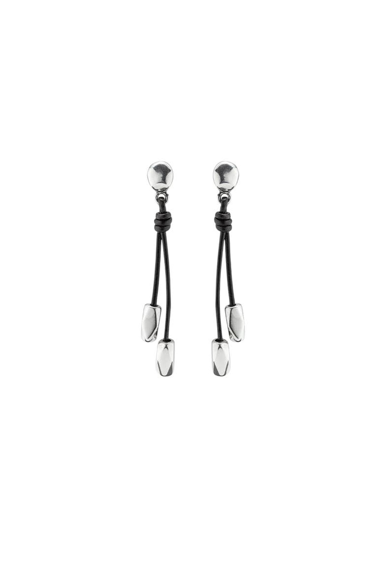 Leather Beaded Drop Earrings, Main, color, Silver