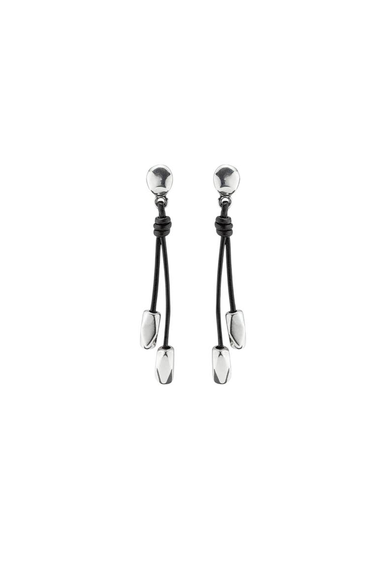 UNODE50 Leather Beaded Drop Earrings, Main, color, Silver
