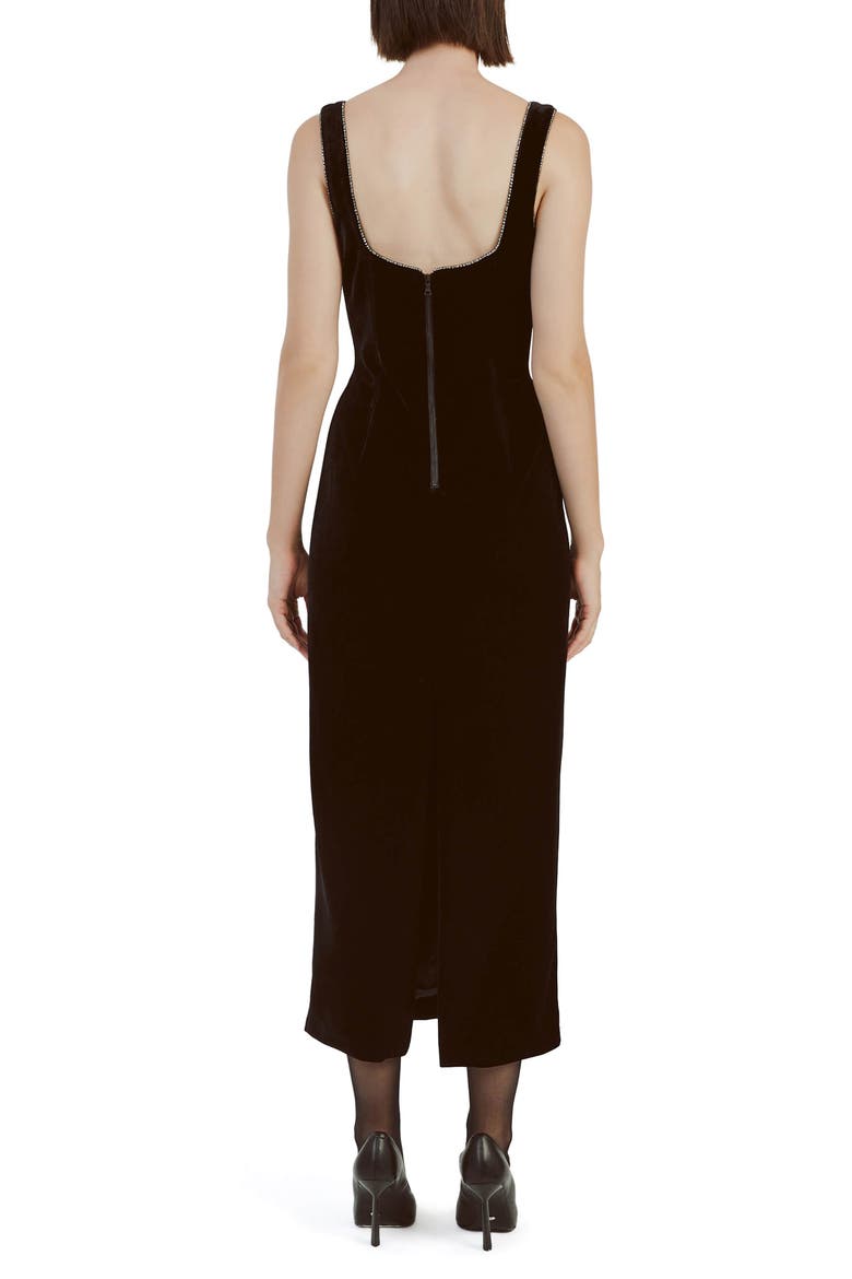 Brooklyn Embellished Trim Stretch Velvet Cocktail Dress, Alternate, color, BLACK