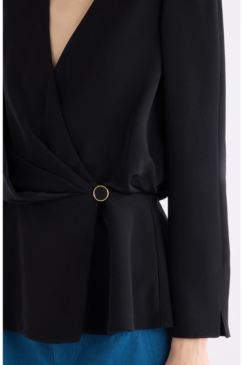 Fluid Faille Cinched Waist Top, Alternate, color, BLACK