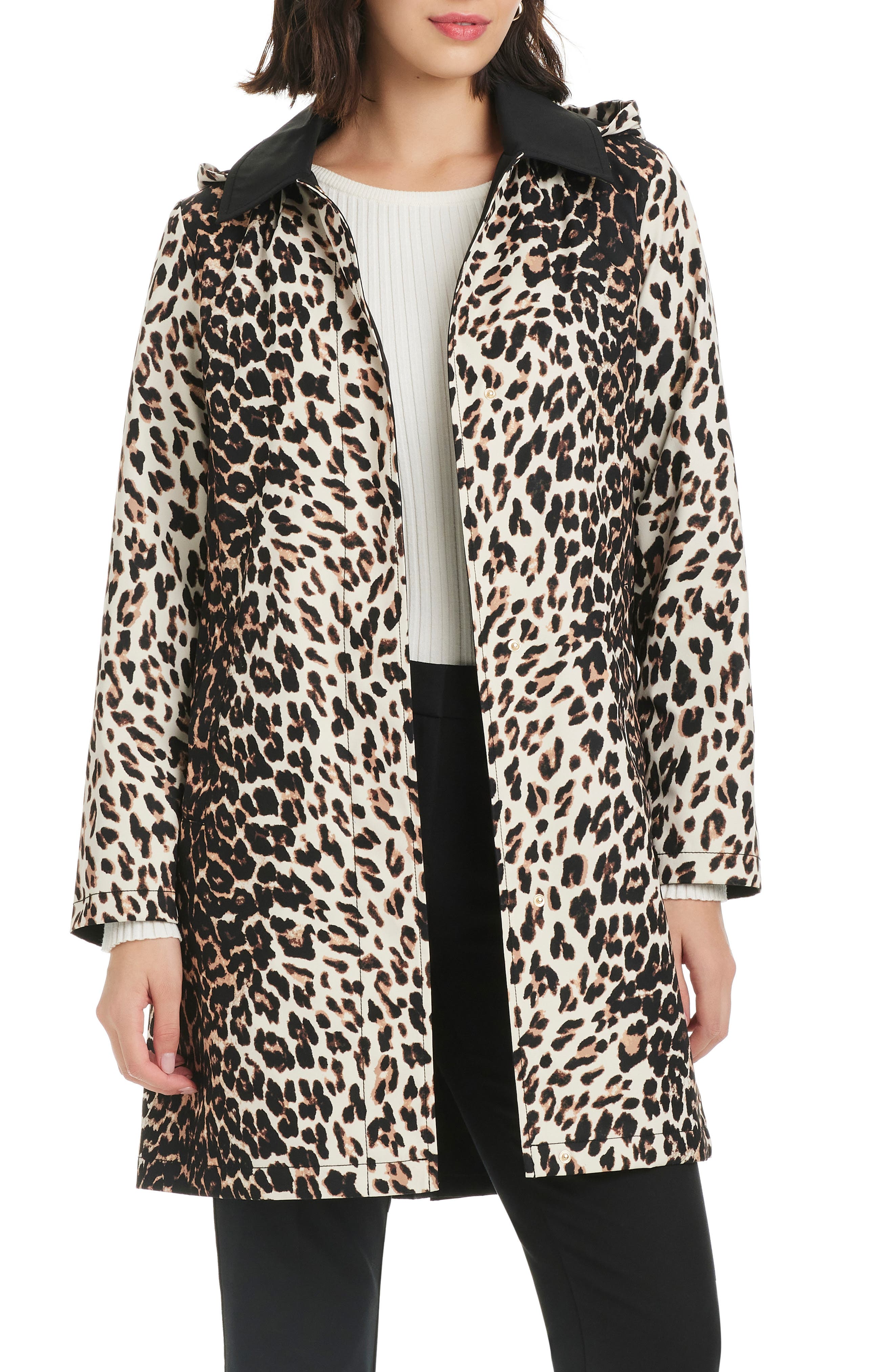 water resistant leopard print a-line raincoat (Women) | Nordstrom