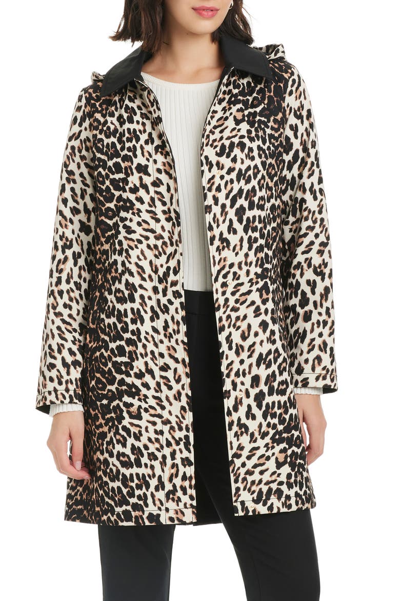 water resistant leopard print a-line raincoat, Alternate, color, DOWNTOWN LEOPARD