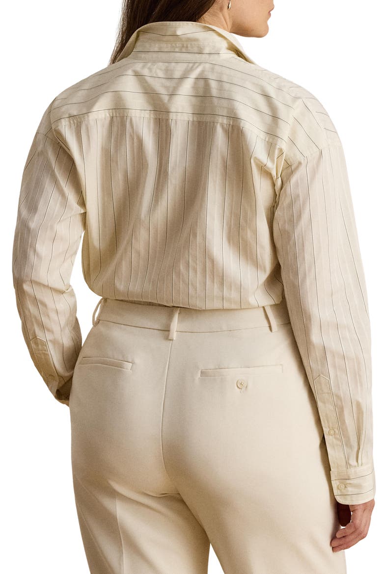 Broadcloth Cotton Button-Up Shirt, Alternate, color, CREAM/ BLACK