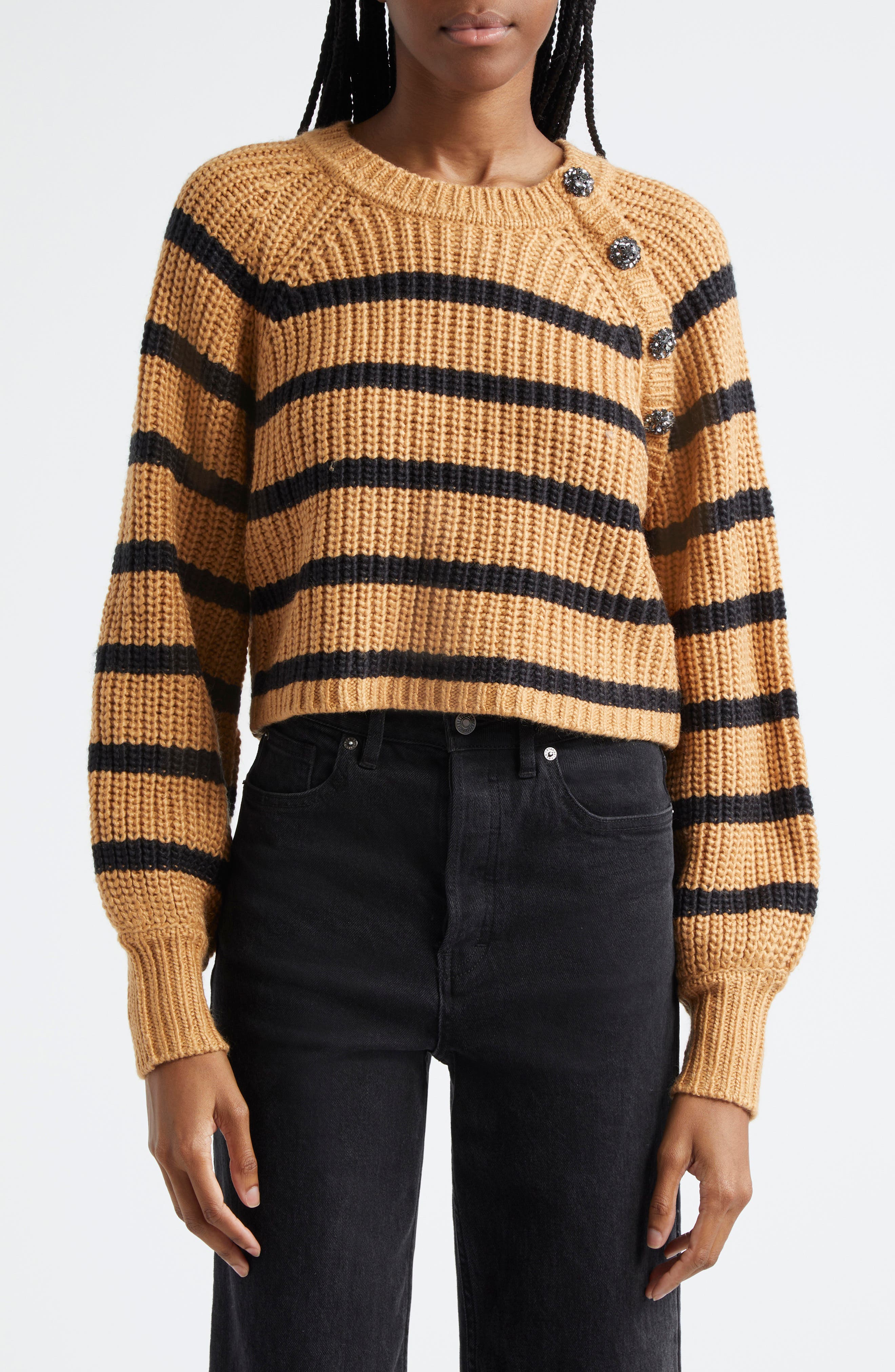 Cinq à Sept Stripe Shaker Stitch Crop Sweater