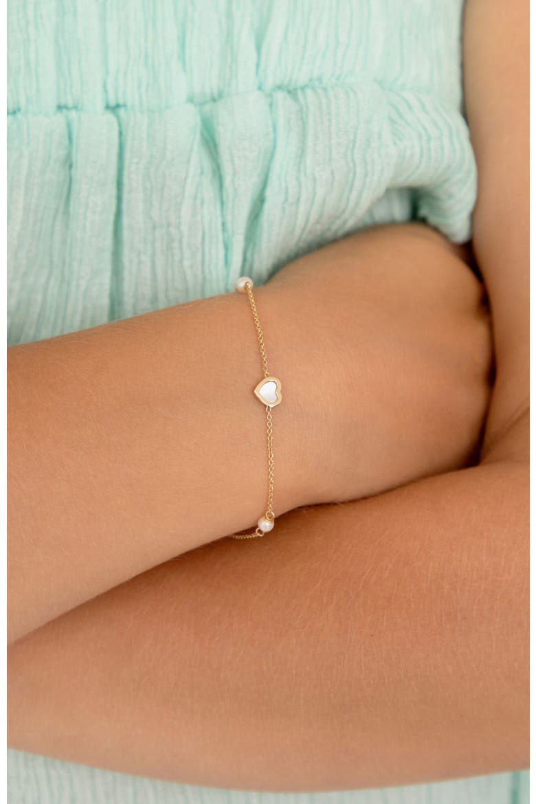 14k Mother of Pearl Heart & Pearls Bracelet, Alternate, color, White