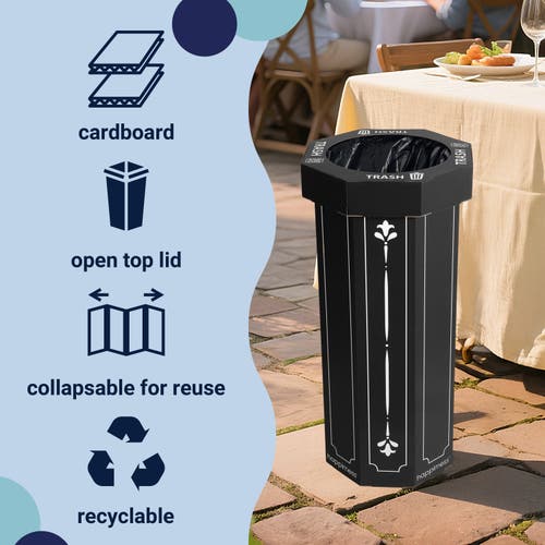 Happimess Fleur 25-gallon Classic Disposable Corrugated Cardboard Event Trash Can And Recycling Bin In Black