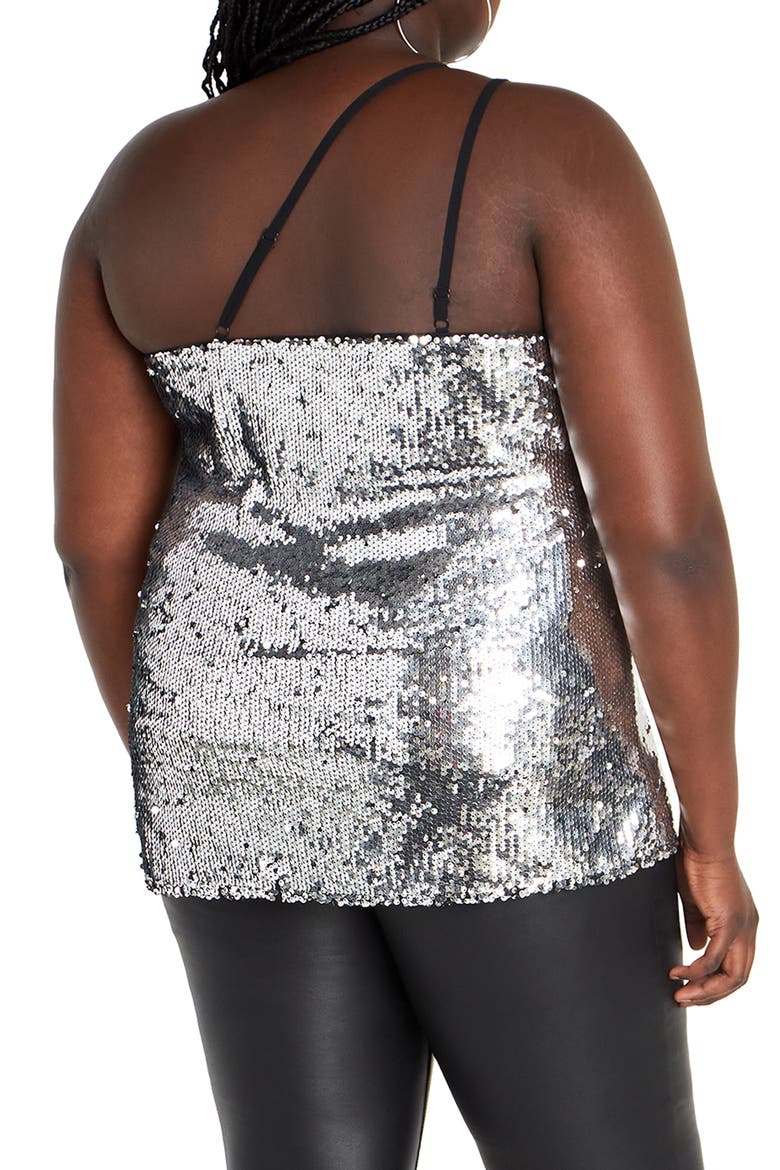 Lottie Sequin One-Shoulder Top, Alternate, color, SILVER