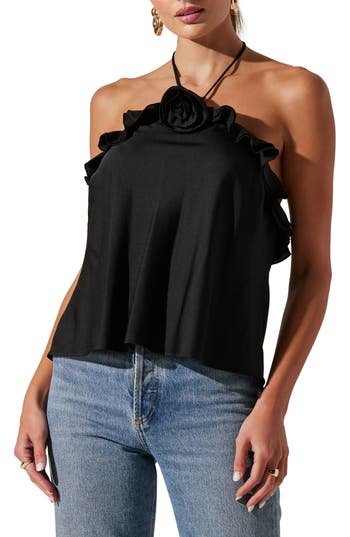 Astr The Label Alix Rosette Halter Top In Black