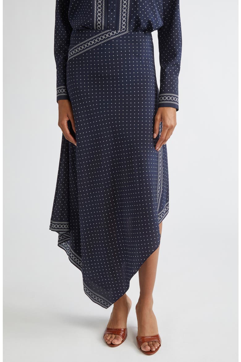 Hartley Mixed Print Asymmetric Stretch Silk Skirt, Main, color, NAVY MULTI