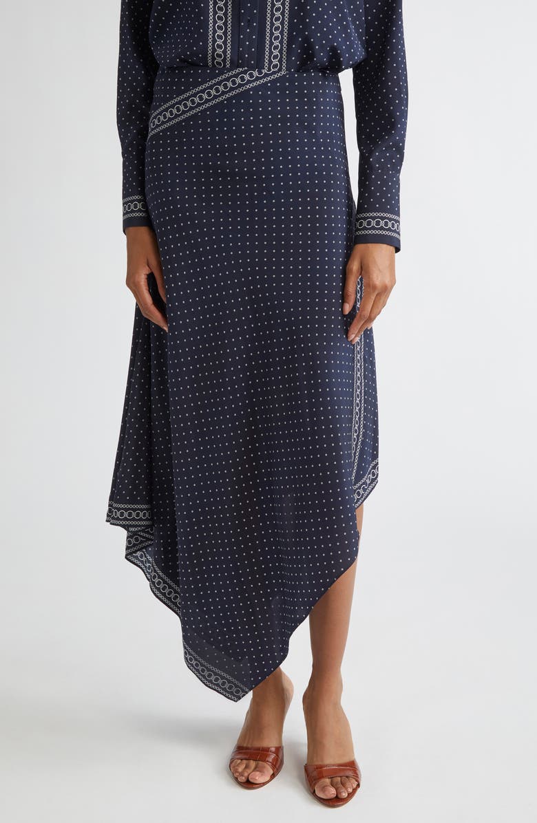 Veronica Beard Hartley Mixed Print Asymmetric Stretch Silk Skirt, Main, color, Navy Multi