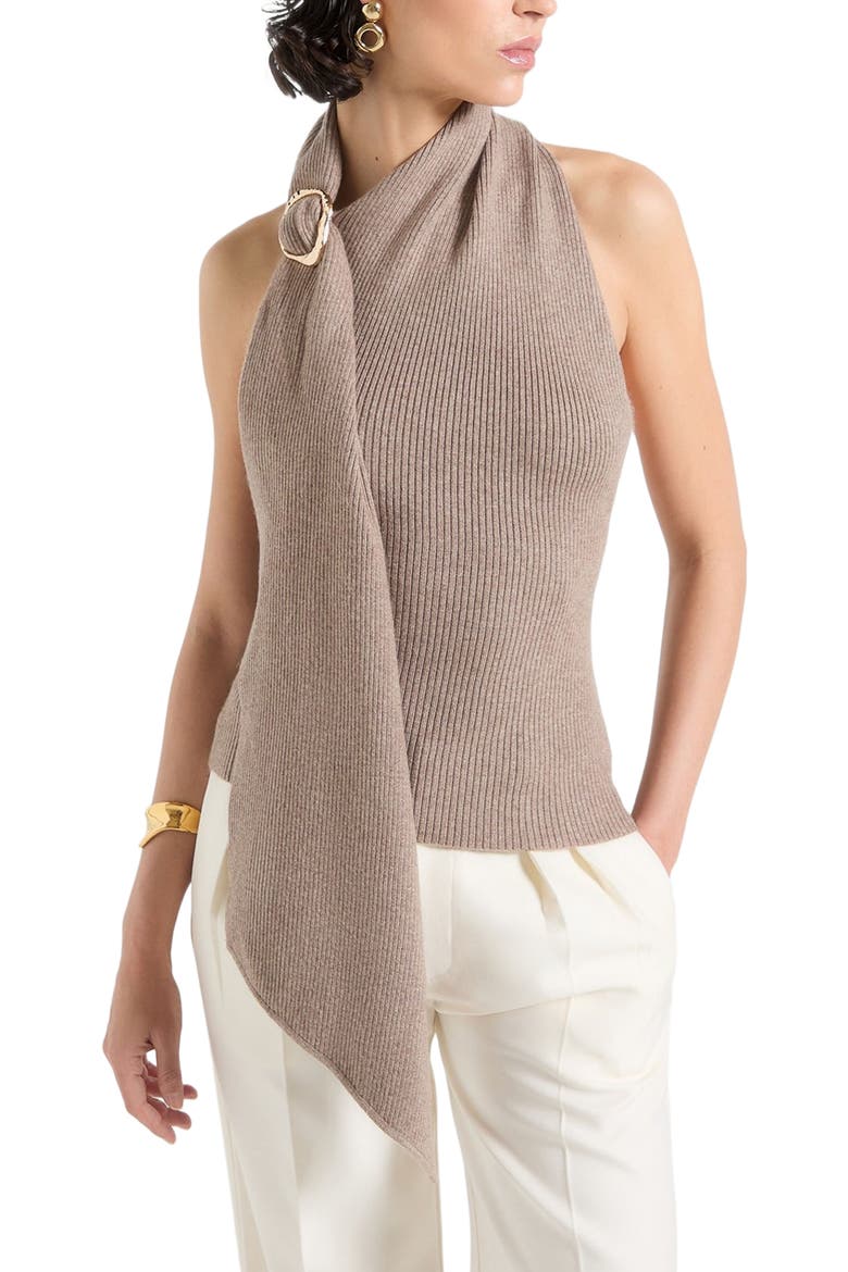 Elodie Knitted Draped Halterneck Top, Alternate, color, Taupe