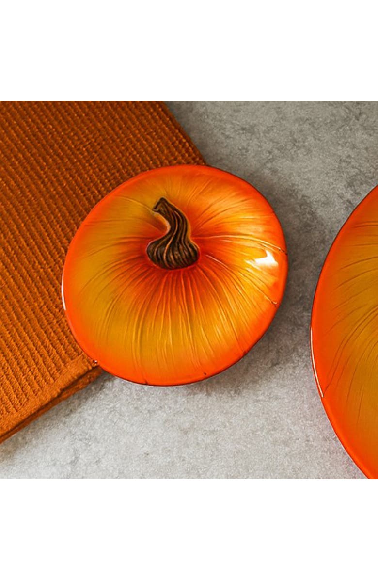 Transpac Orange Harvest Fused Glass Pumpkin Plate Set of 2 for Fall, Alternate, color, Orange