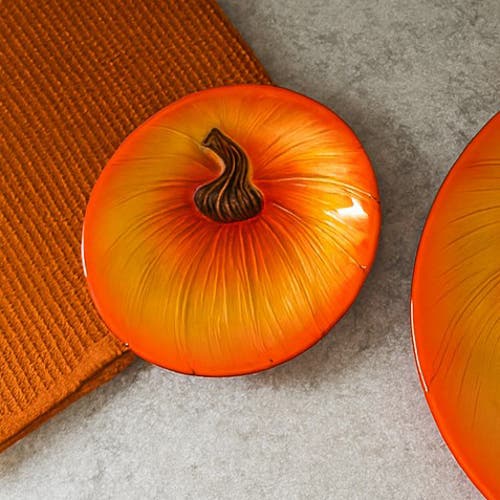 Transpac Orange Harvest Fused Glass Pumpkin Plate Set Of 2 For Fall In Orange