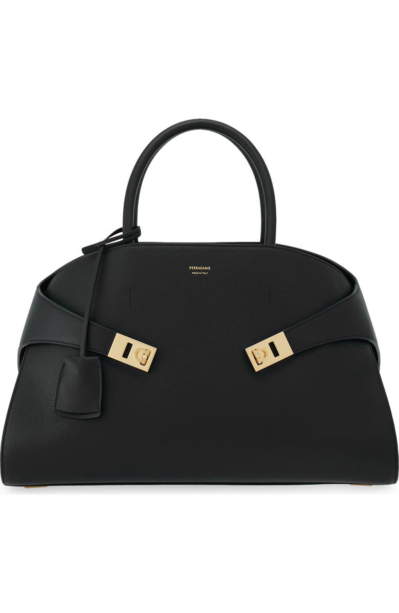 FERRAGAMO Medium Hug Leather Top-Handle Bag, Main, color,
