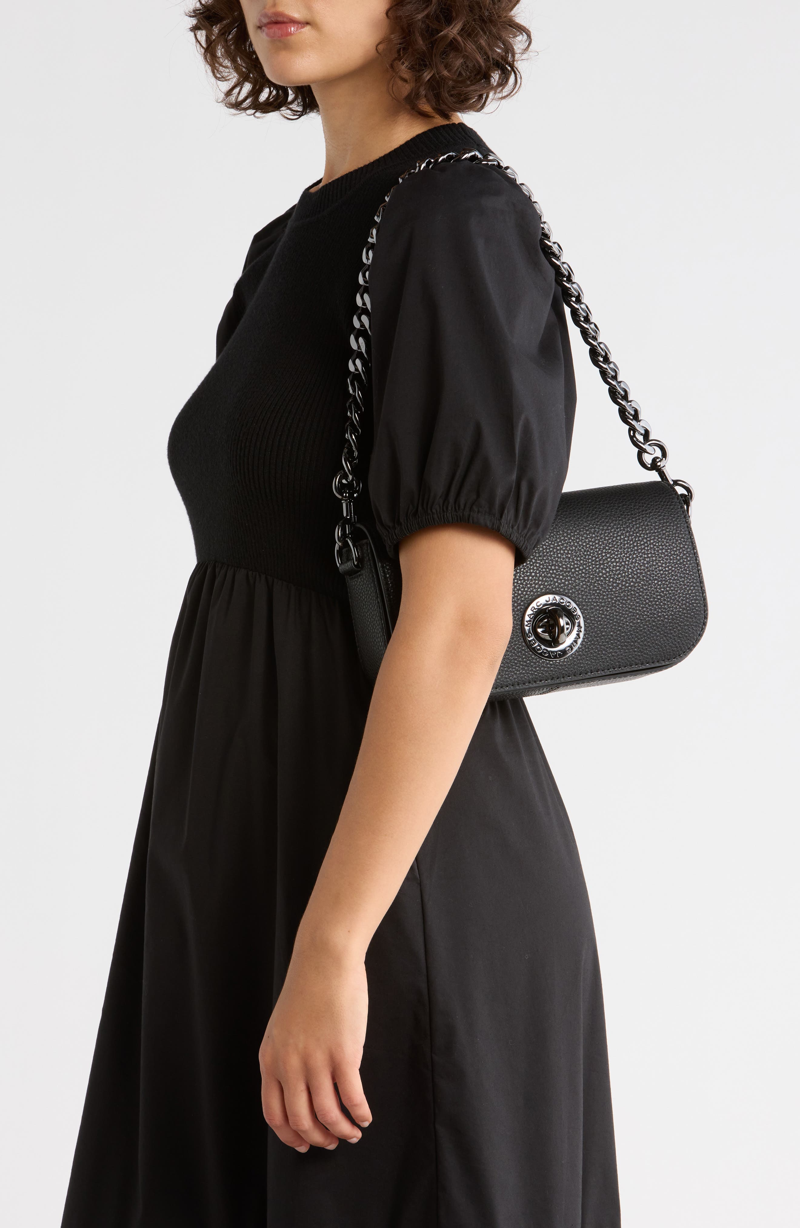 Marc Jacobs DTM Signet Turnlock Shoulder Bag with Chain, Alternate, color, Black