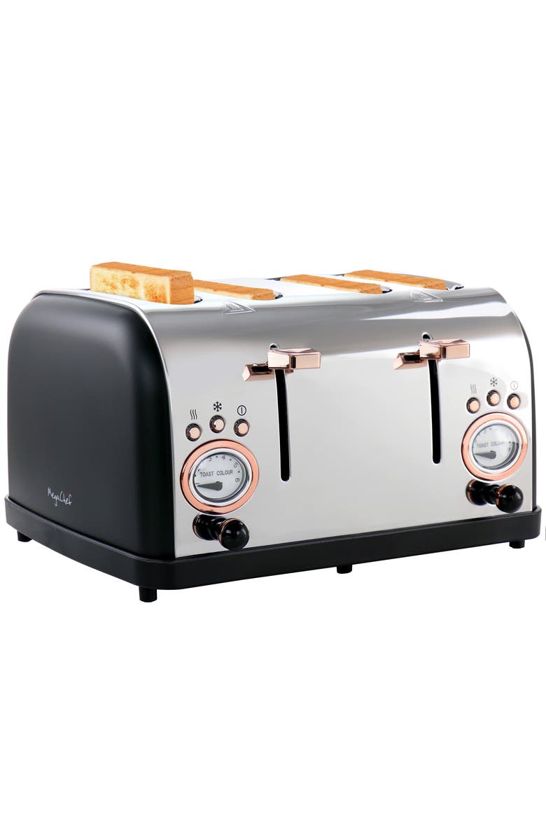 Megachef 4 Slice Wide Slot Toaster with Variable Browning in Black and Rose Gold, Main, color, Black