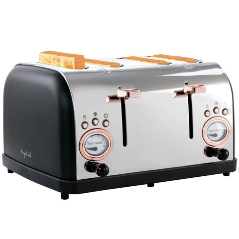 4 Slice Wide Slot Toaster with Variable Browning in Black and Rose Gold
