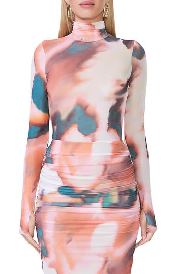 Afrm Zadie Print Turtleneck Mesh Top