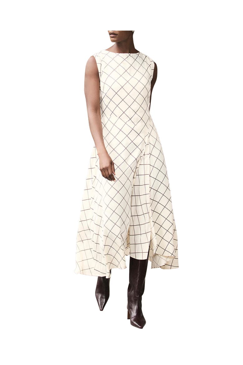Satin Checked Midi Dress, Main, color, Cream