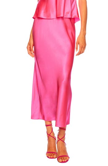 Susana Monaco Bias Cut Silk Slip Skirt In Shocking