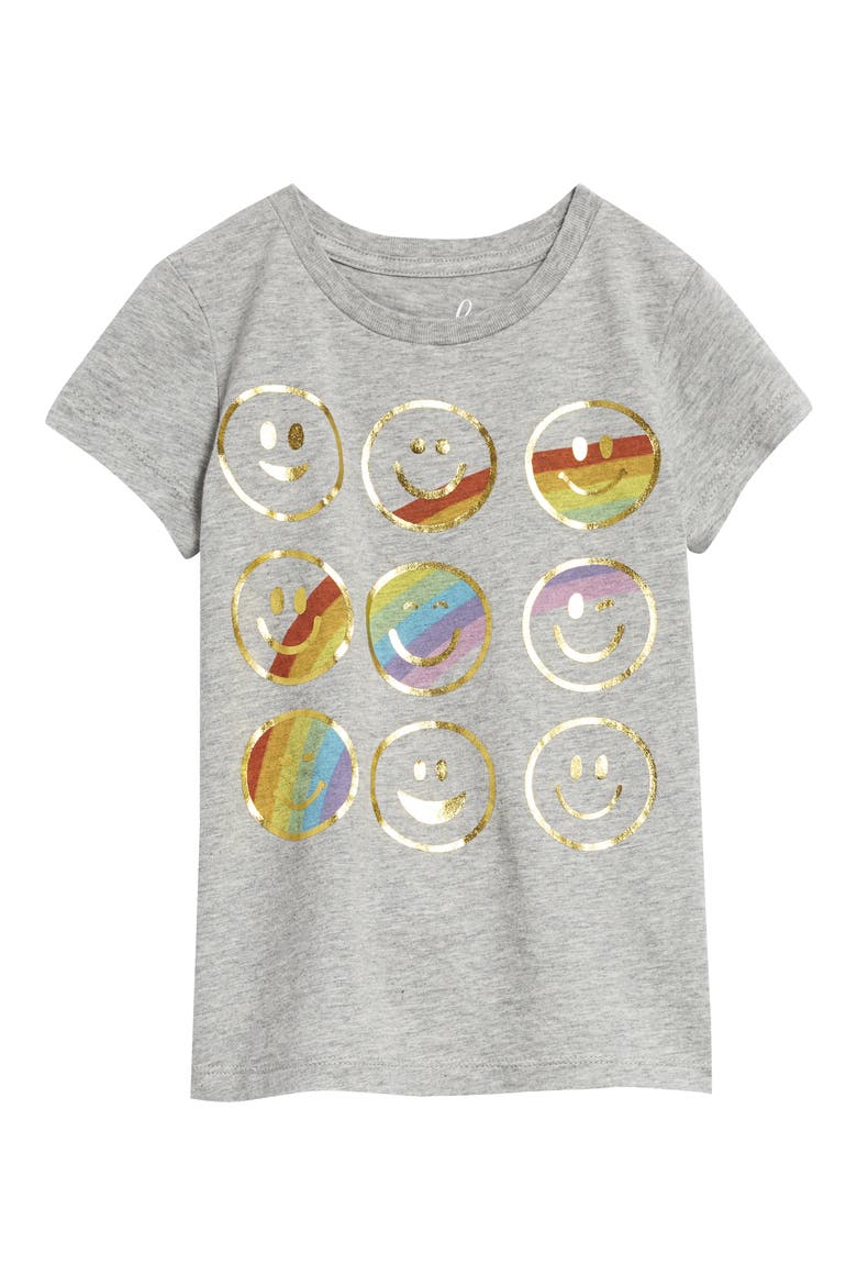 Smiley Faces Rainbow Graphic Tee, Main, color, GREY HEATHER