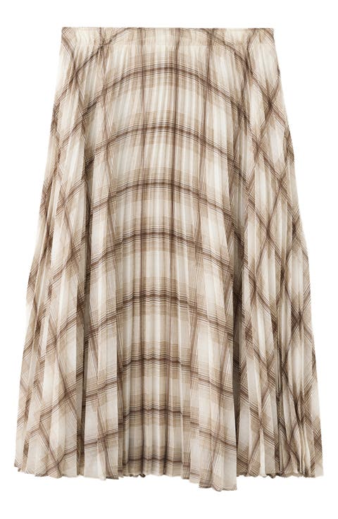 Check Pleated Maxi Skirt