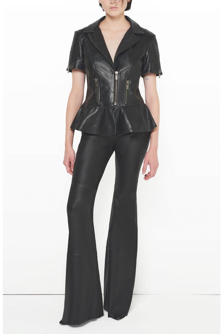 Kat Stretch Leather Bell Leggings, Alternate, color, Black