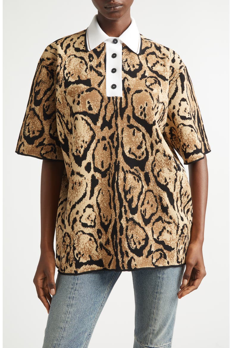 Cloud Leopard Polo Sweater, Main, color, BEIGE MULTICOLOR