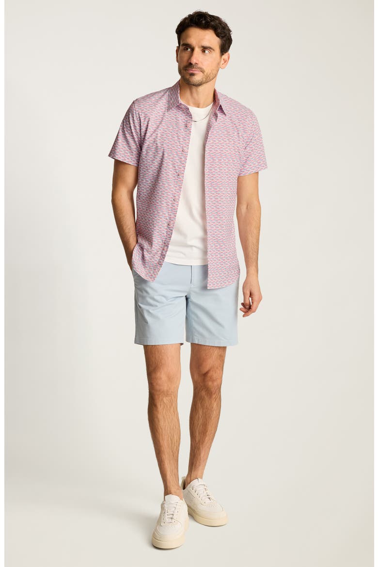 Slim Fit Tech Performance Short Sleeve Button-Up Shirt, Alternate, color, FISH PARTY