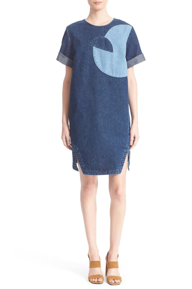 'Scribe' Denim Shift Dress, Main, color, INDIGO