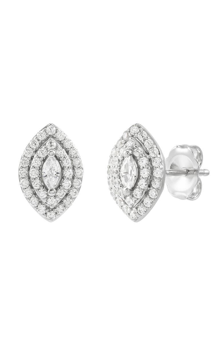 Frankie & Zoe 14K White Gold Lab Grown Diamond Marquise Halo Stud Earrings, Main, color, White Gold