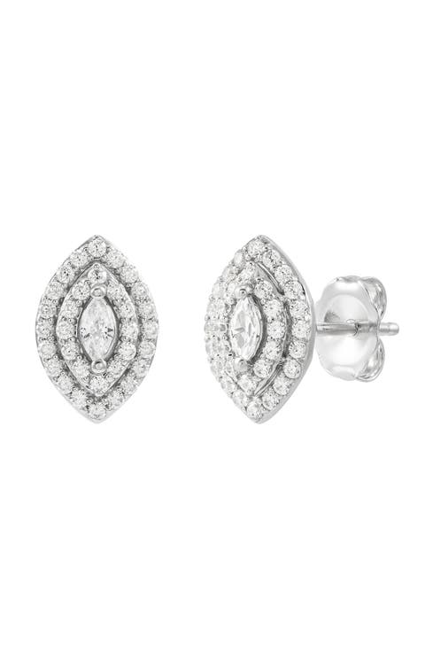 14K White Gold Lab Grown Diamond Marquise Halo Stud Earrings