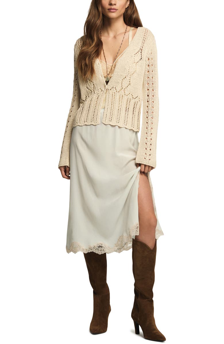 Lucky Brand Pointelle Crop Cardigan, Alternate, color, Turtledove