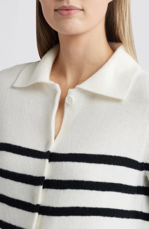 Shop Vince Camuto Stripe Collar Cardigan In Antique White