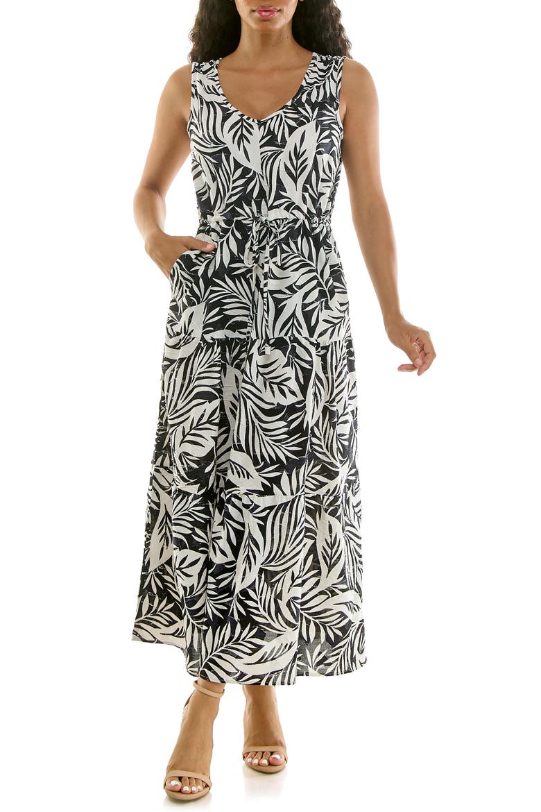 Sleeveless Tiered Maxi Dress, Main, color, BLACK/ WHITE