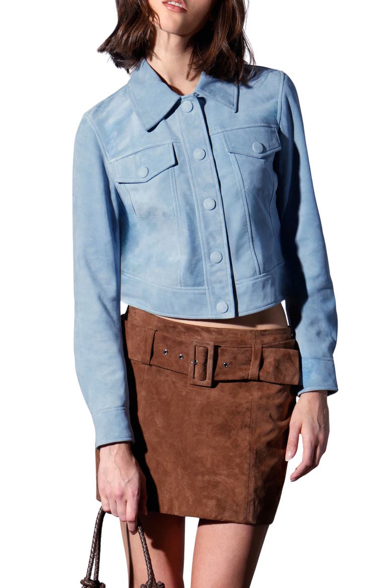 Kacey Leather Jacket, Main, color, BABY BLUE SUEDE